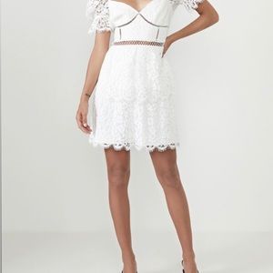 NWT Bardot Charlotte bridal feminine flowy white puff sleeve lace dress size XS